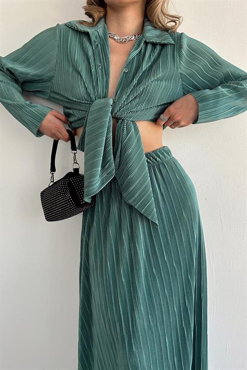 Wholesale Mint Ribbed Shirt and Skirt Set