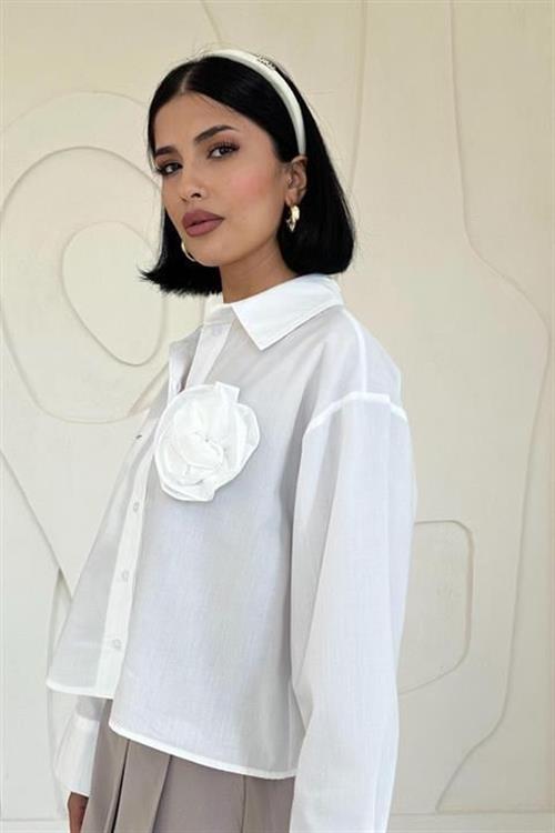 Wholesale Fleto Poplin Shirt with Pockets - White