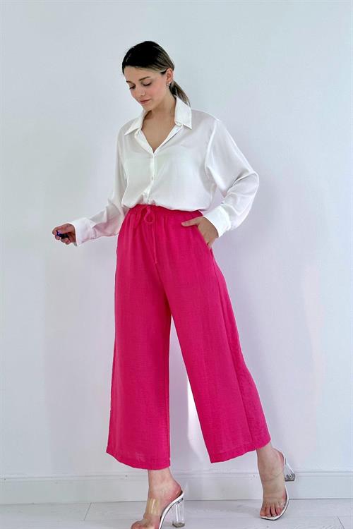 Toptan Fuşya Keten Pantolon