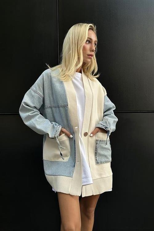 Wholesale Blue Denim Knit Cardigan