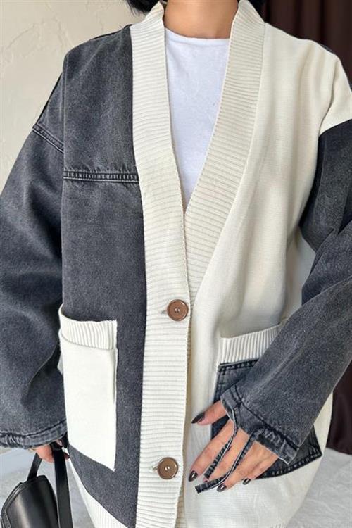 Wholesale Black Denim Knit Cardigan