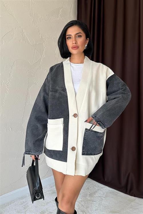 Wholesale Black Denim Knit Cardigan