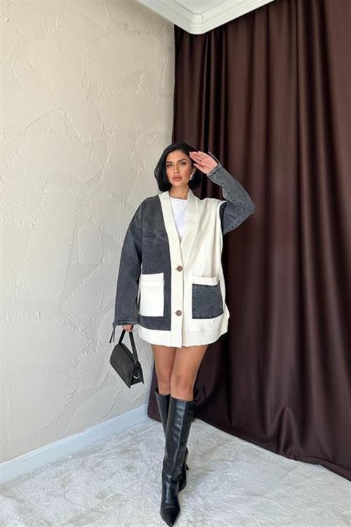 Wholesale Black Denim Knit Cardigan