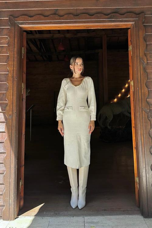 Wholesale Ecru Wide Neck Dress