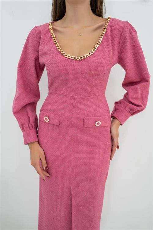 Wholesale Fuchsia Wide Neck Dress