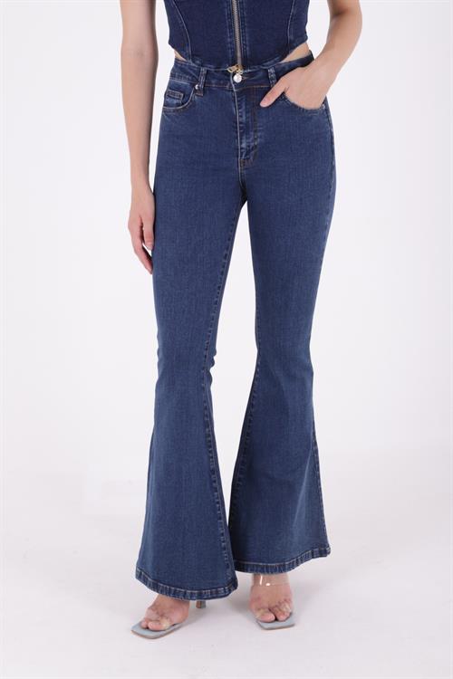 Geniş İspanyol Paça Kot Pantolon 7067-07-(27-32) Siyah