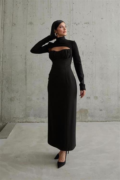 Toptan Siyah Göğüs Kuplu Elbise