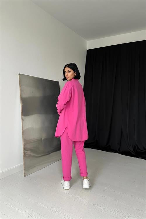 Wholesale Fuchsia Shirt and Trousers Suit with Studs
