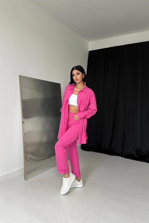 Wholesale Fuchsia Shirt and Trousers Suit with Studs
