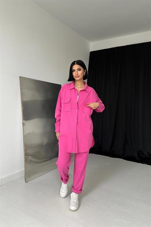 Wholesale Fuchsia Shirt and Trousers Suit with Studs