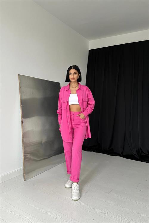 Wholesale Fuchsia Shirt and Trousers Suit with Studs