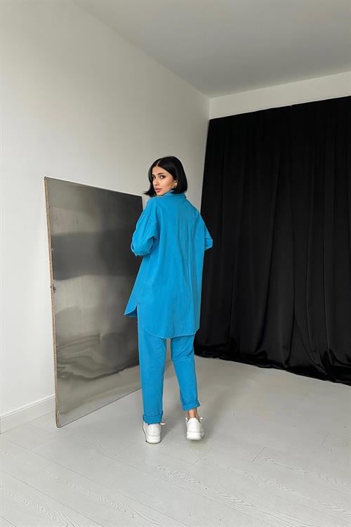 Wholesale Blue Shirt and Trousers Suit with Studs