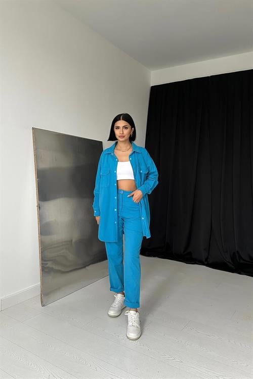 Wholesale Blue Shirt and Trousers Suit with Studs