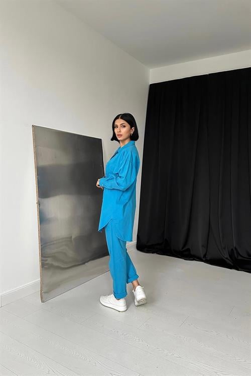 Wholesale Blue Shirt and Trousers Suit with Studs