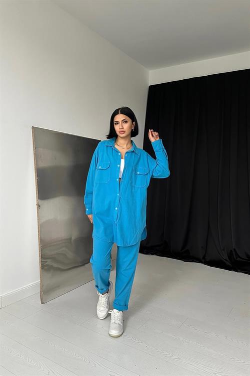 Wholesale Blue Shirt and Trousers Suit with Studs