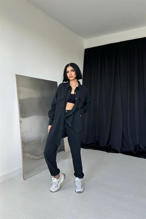 Wholesale Black Shirt and Trousers Suit with Studs