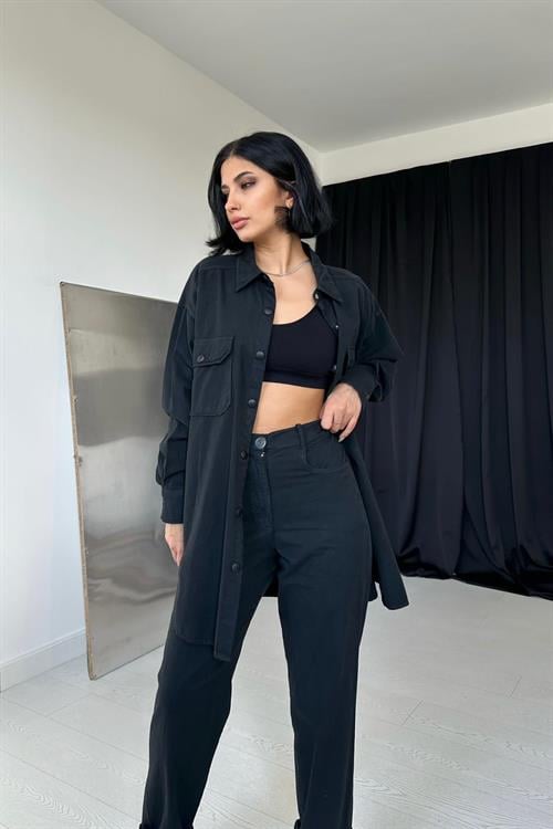 Wholesale Black Shirt and Trousers Suit with Studs