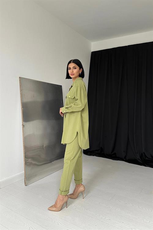 Wholesale Shirt And Trouser Suit With Studs - Green