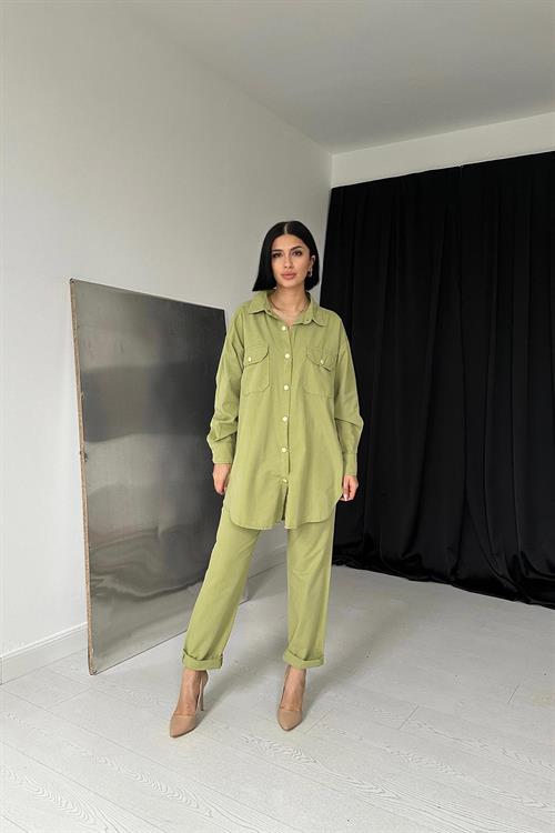 Wholesale Shirt And Trouser Suit With Studs - Green