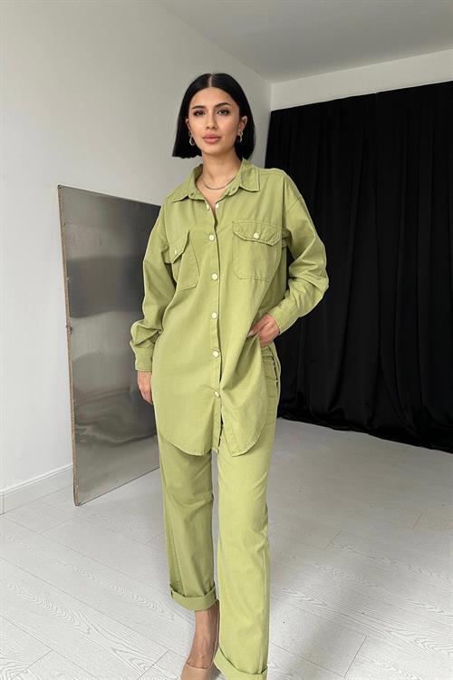 Wholesale Shirt And Trouser Suit With Studs - Green