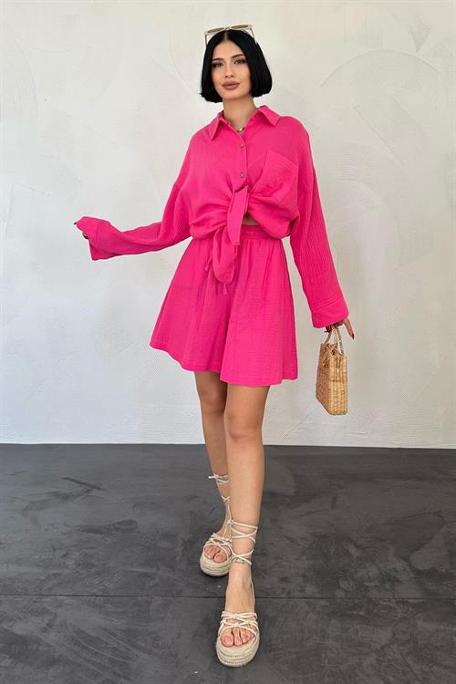 Wholesale Fuchsia Muslin Suit – Shirt and Shorts