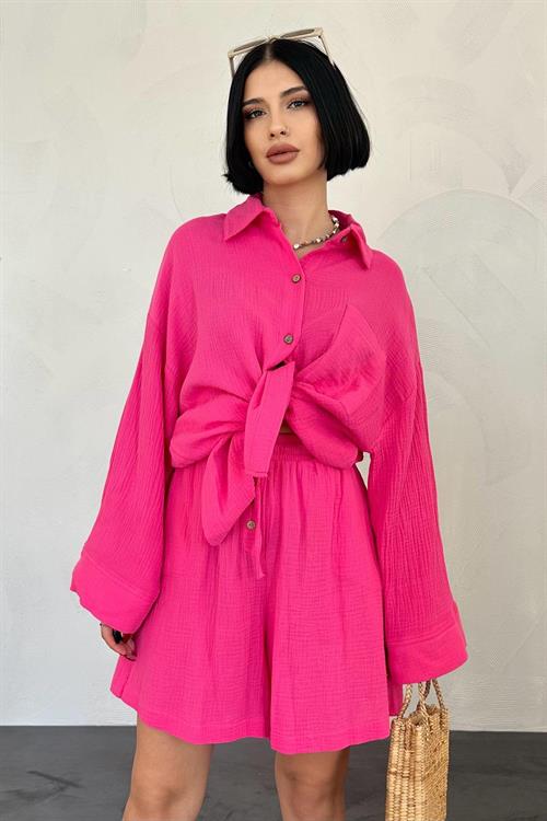 Wholesale Fuchsia Muslin Suit – Shirt and Shorts