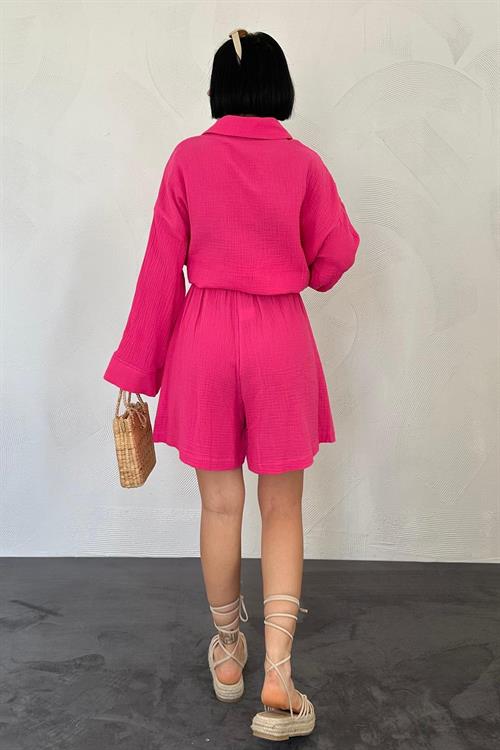Wholesale Fuchsia Muslin Suit – Shirt and Shorts