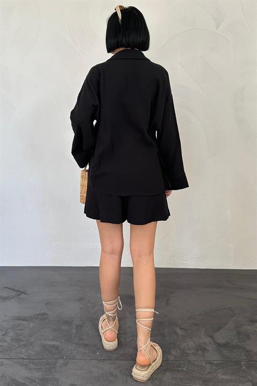 Wholesale Black Muslin Suit – Shirt and Shorts
