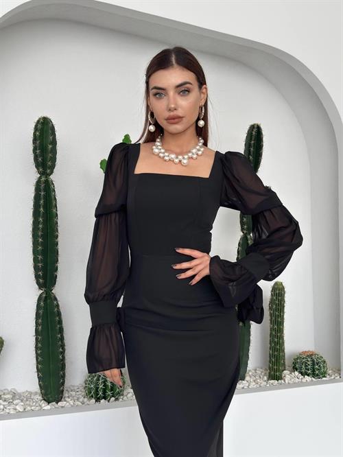 Hare Sleeves Ruffle Detailed Dress
