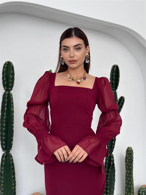 Hare Sleeves Ruffle Detailed Dress