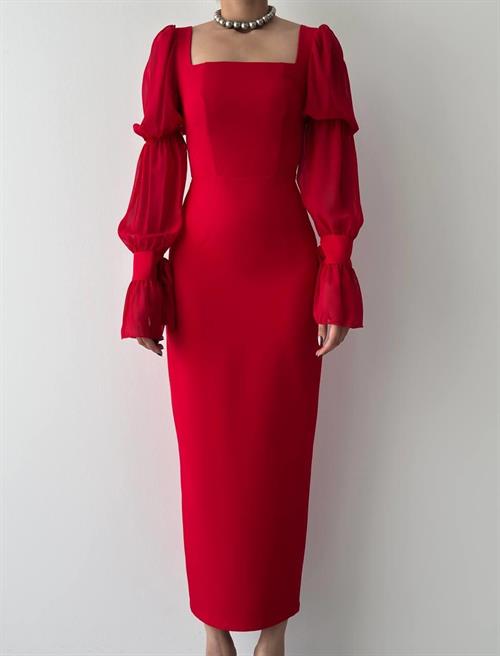 Hare Sleeves Ruffle Detailed Dress