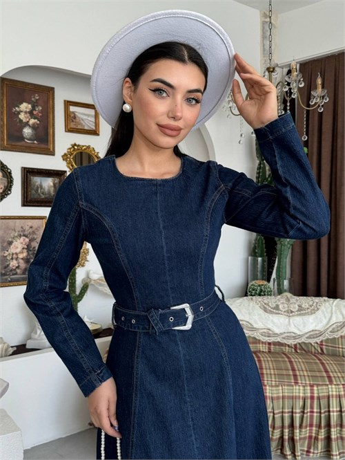 Junsa Belt-Detail Denim Dress