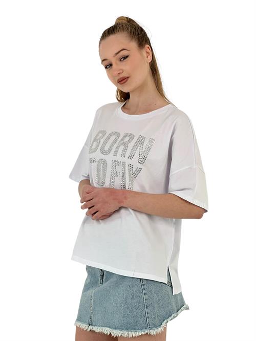 Womens Born Printed Short Sleeve Summer White T-Shirt