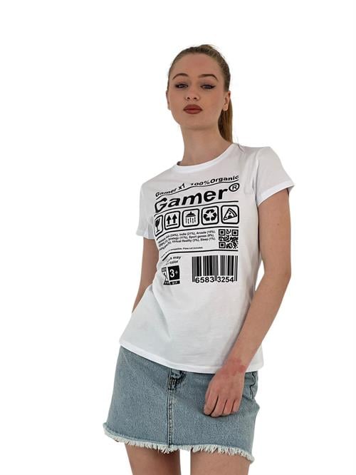 Womens Gamer Printed Short Sleeve Summer White T-Shirt