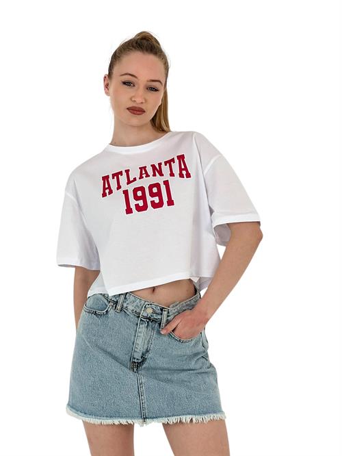 Womens Oversize Text Printed Crop T-Shirt