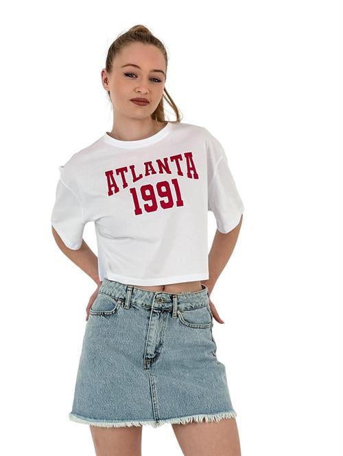 Womens Oversize Text Printed Crop T-Shirt