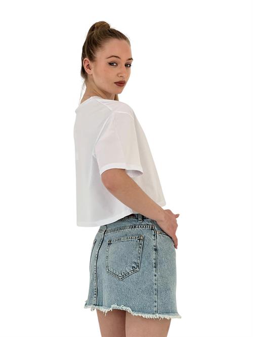 Womens Oversize Text Printed Crop T-Shirt