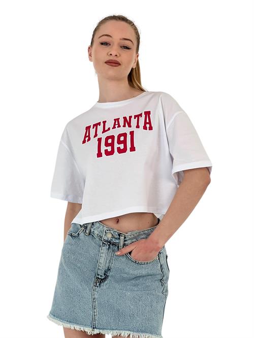 Womens Oversize Text Printed Crop T-Shirt