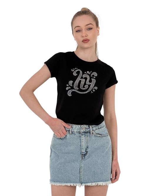 Womens Stone Embroidered Short Sleeve Summer Tight White T-Shirt
