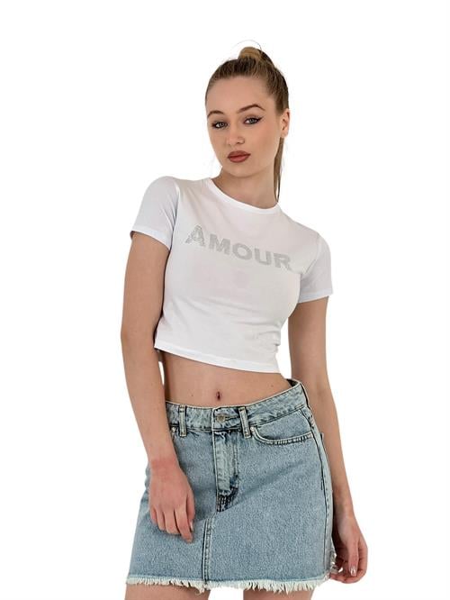 Womens Stoned Short Sleeve Summer White Crop T-Shirt