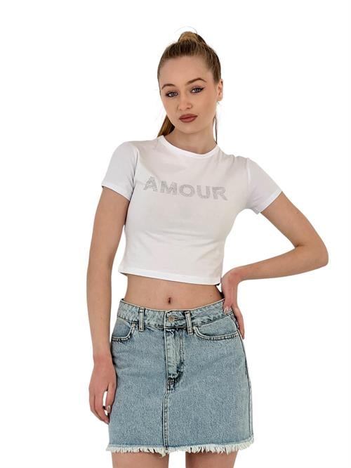 Womens Stoned Short Sleeve Summer White Crop T-Shirt