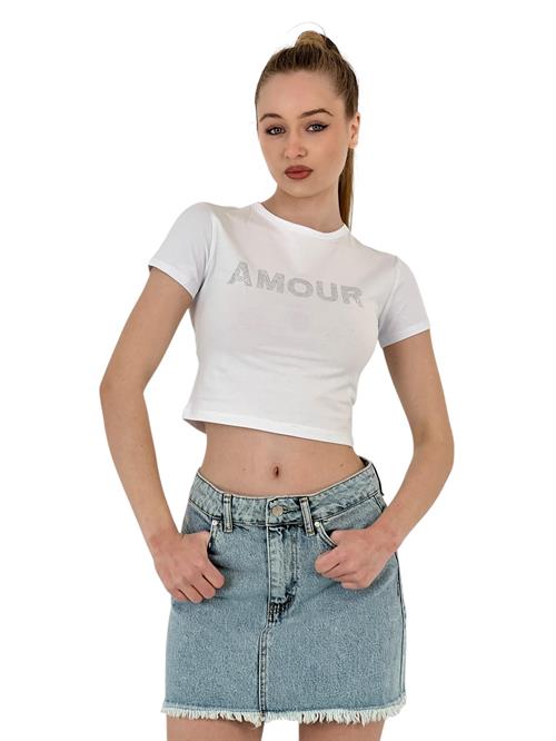Womens Stoned Short Sleeve Summer White Crop T-Shirt