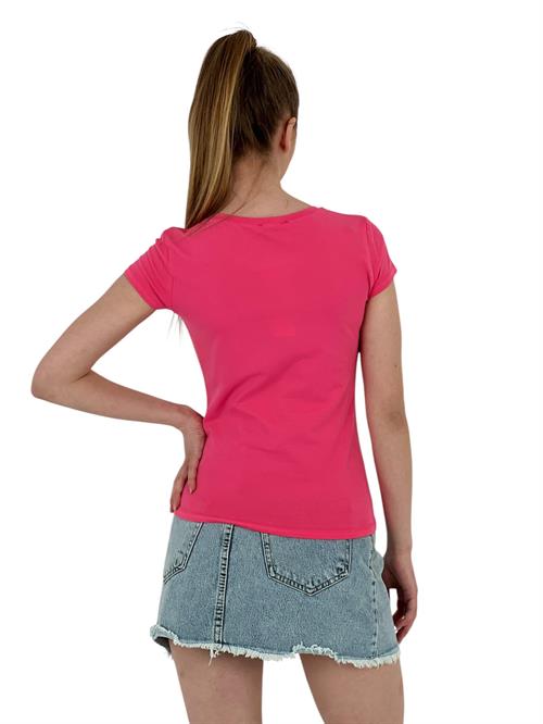 Womens Thinking Printed Short Sleeve Tight Fuchsia T-Shirt