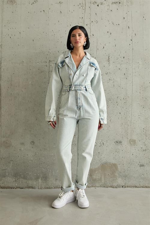 Wholesale Blue Denim Jumpsuit - Snow Washing