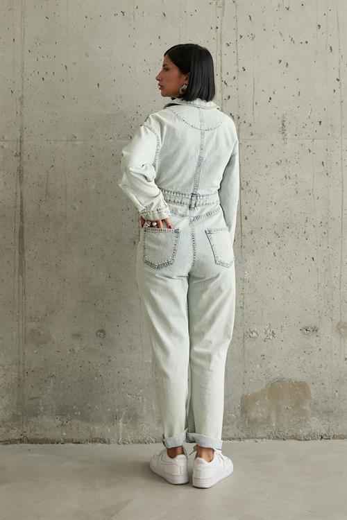 Wholesale Blue Denim Jumpsuit - Snow Washing