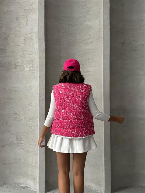 Mixed Print Patterned Fiber Inflatable Wholesale Vest - Fuchsia