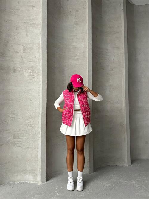 Mixed Print Patterned Fiber Inflatable Wholesale Vest - Fuchsia