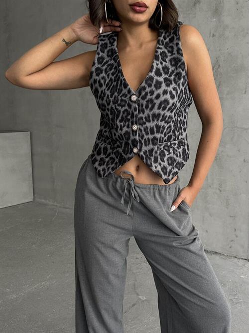 Cashmere Wholesale Vest - Gray Leopard