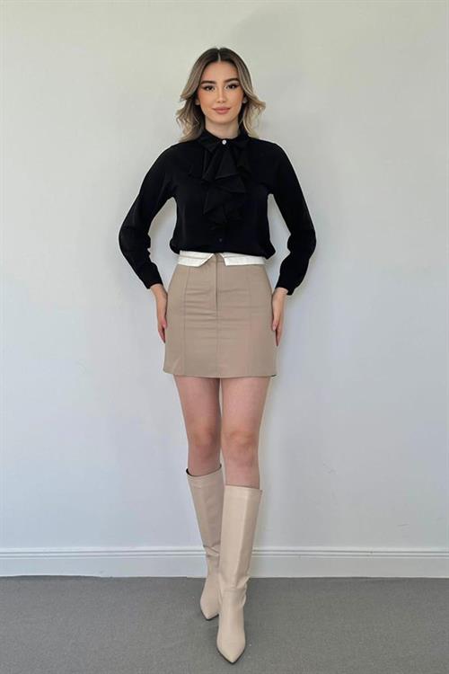 Wholesale Beige Belted Mini Skirt