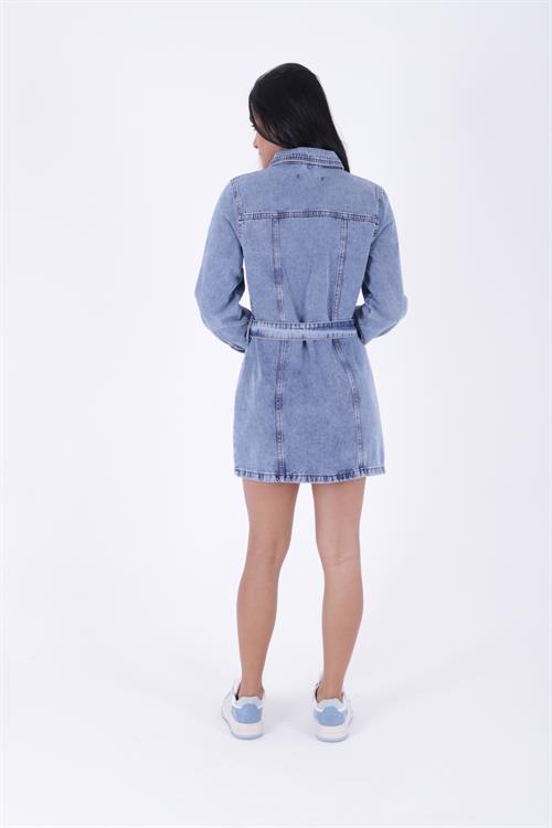 Wholesale Belted Snap Denim Dress - Snow Wash Anthracite